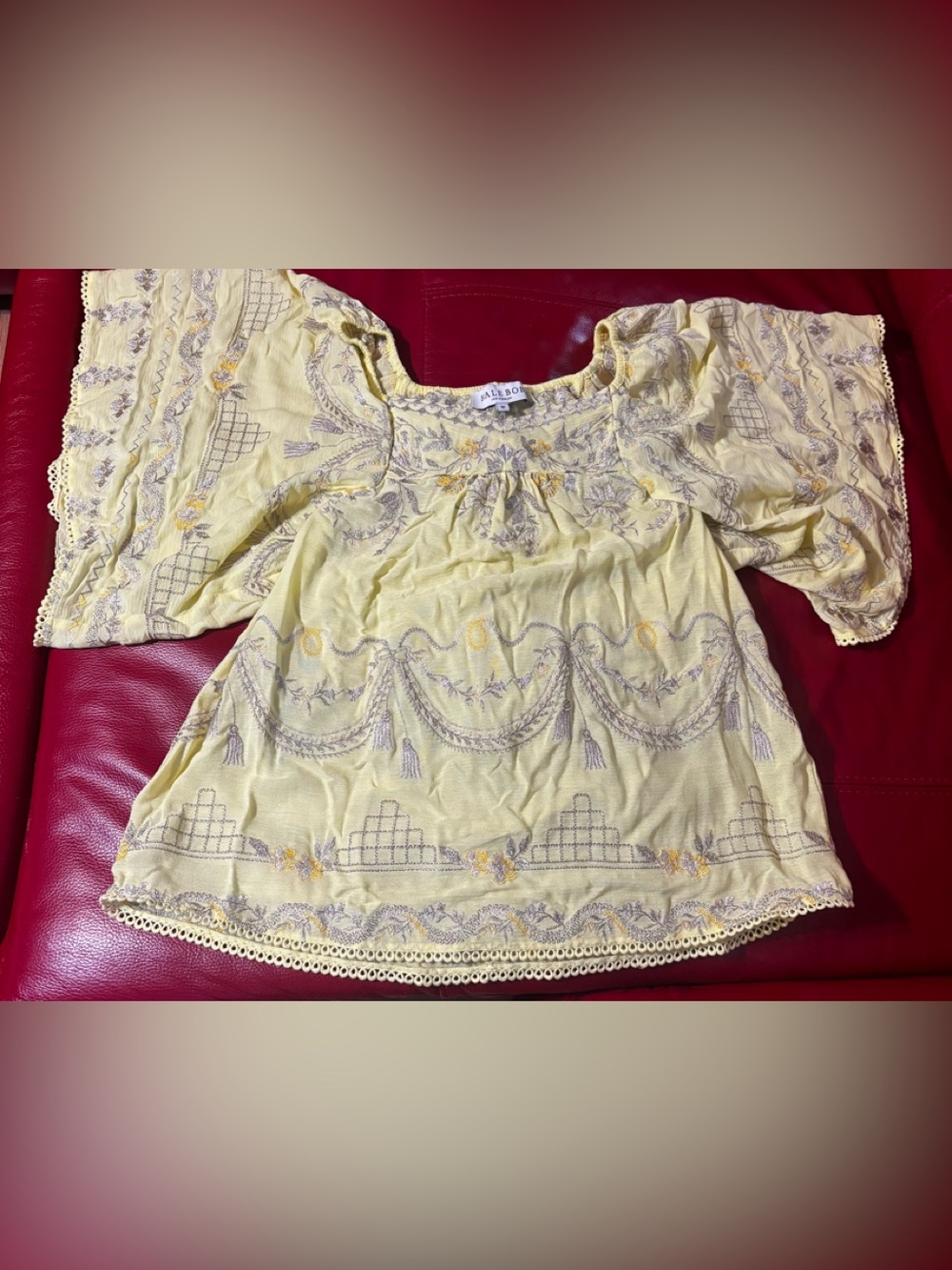 Hale Bob Medium Embroidered Boho Yellow top blouse